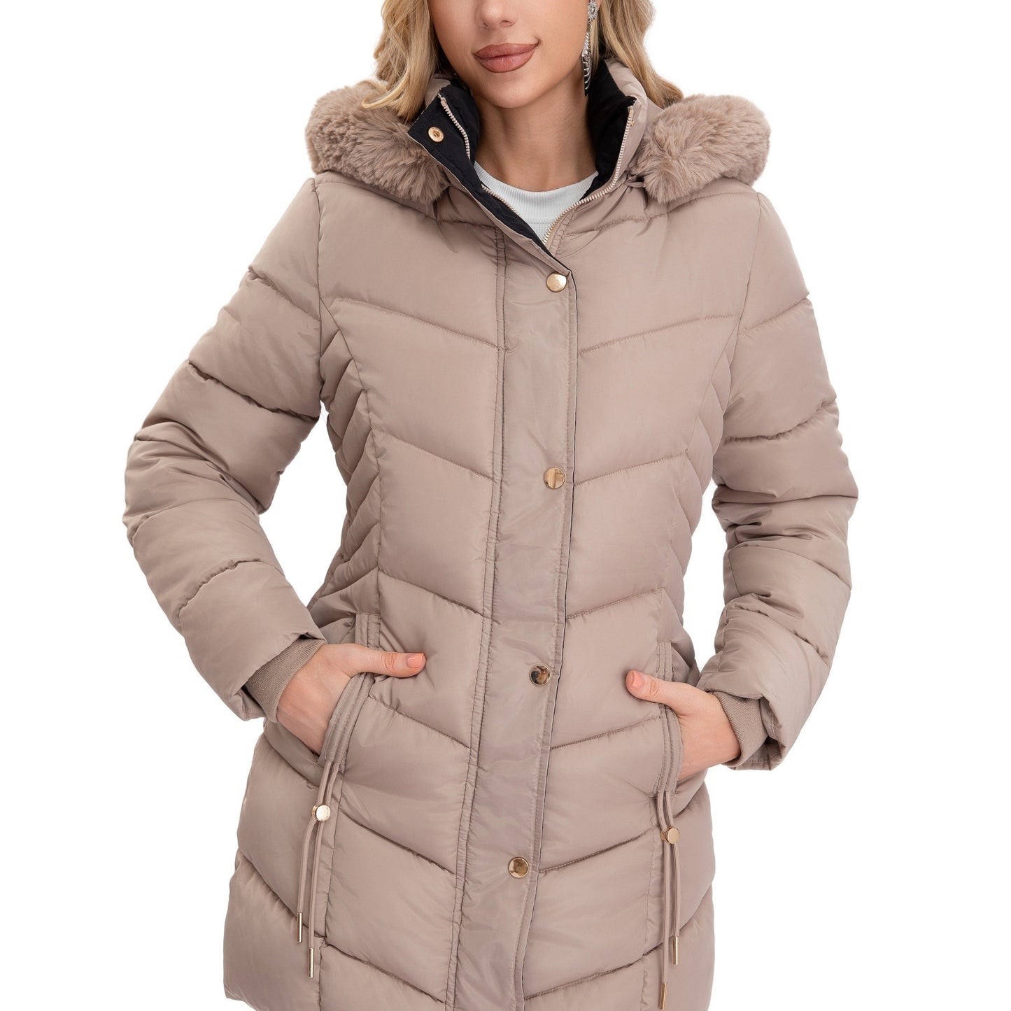 Lady's Mid-Length Cotton Jacket With Quilted Design