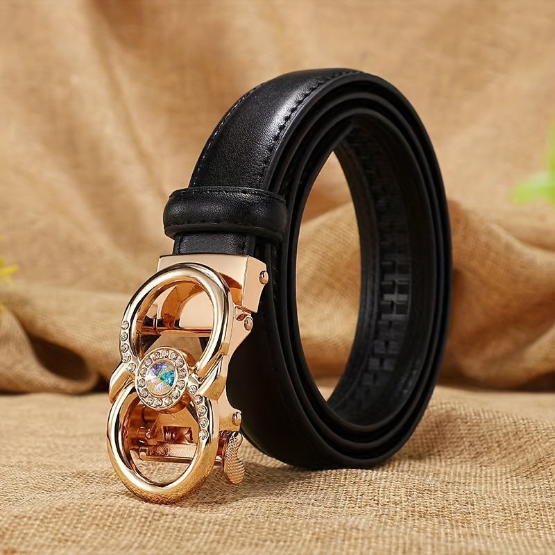 Women Leather Belt with Rhinestone