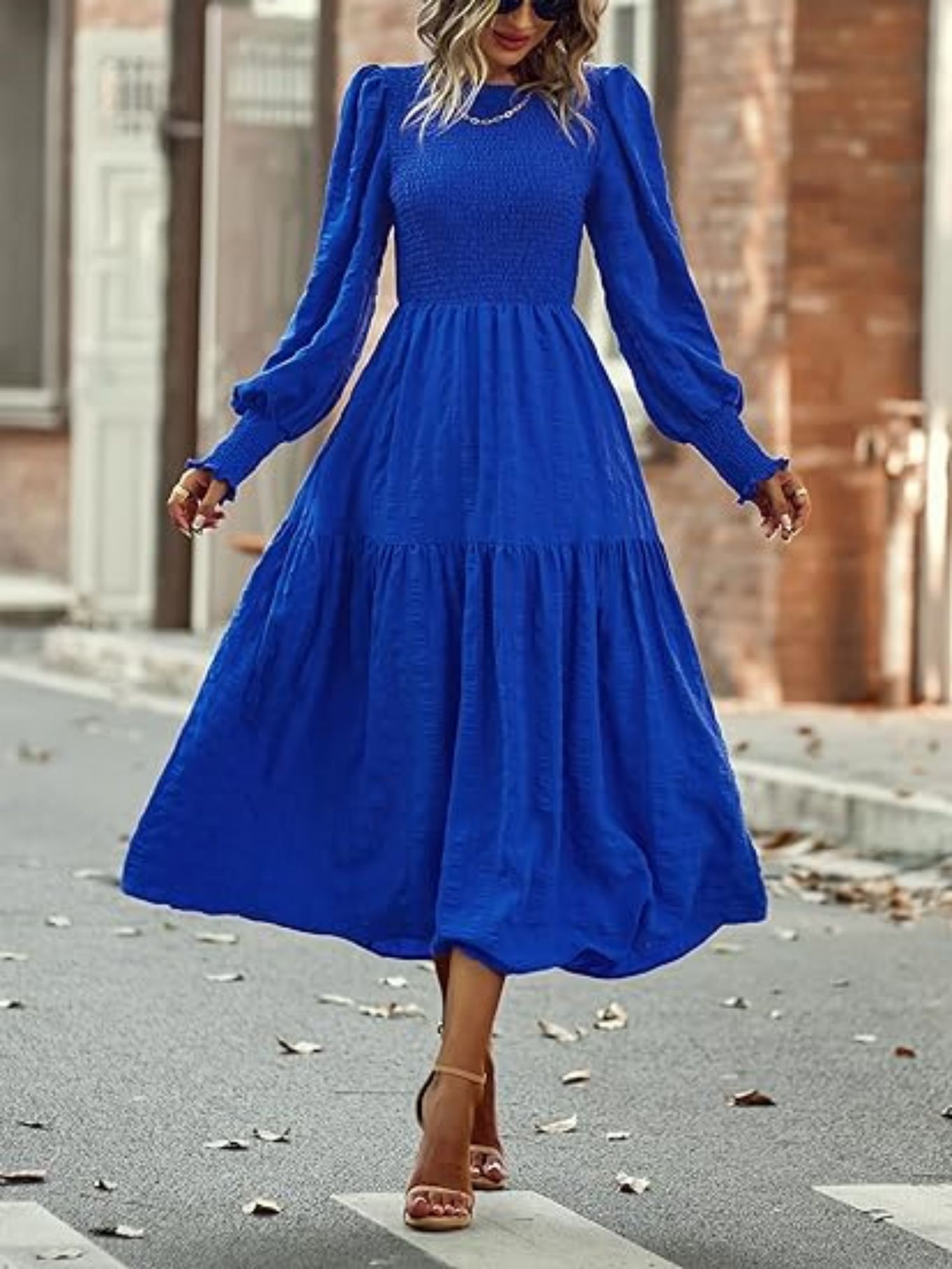 Women's Round-neck Lantern Sleeve Long Sleeve Dress