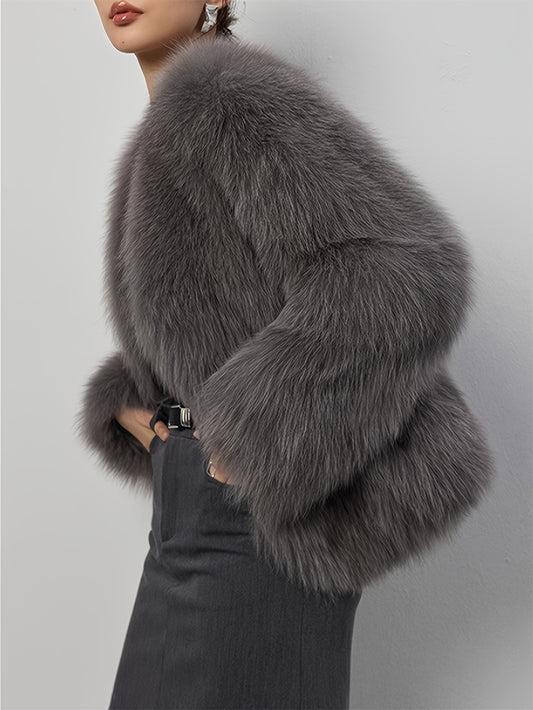 Elegant Grey Faux Fur Coat for Women