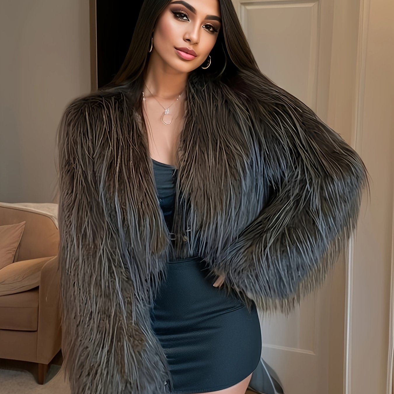 Elegant Faux Fur Crop Coat for Women