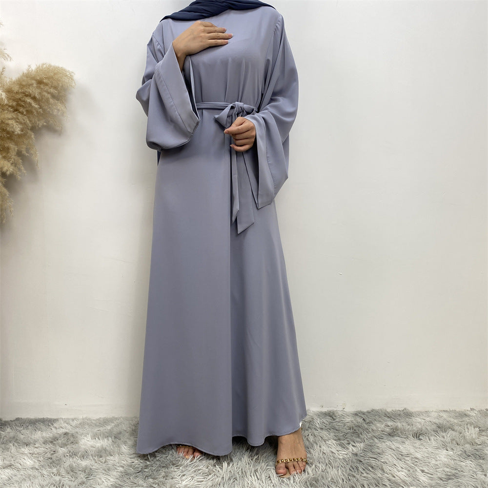 Solid Color Lace-up Muslim Dress