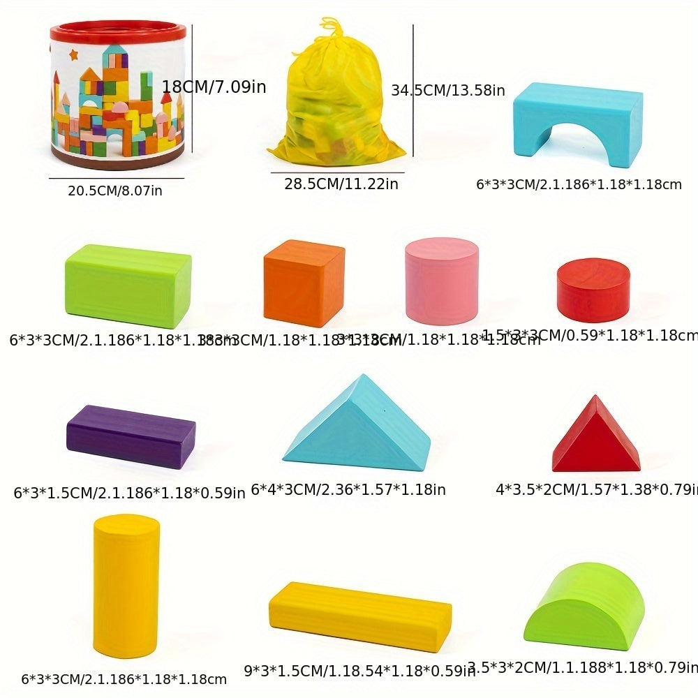 100 PCS Children Wood Building Blocks