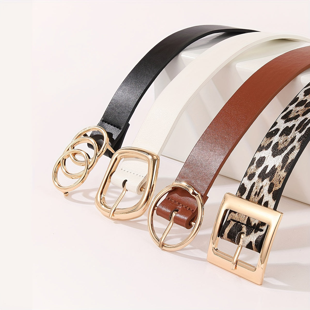 PU Leather 4-Piece Belt Set