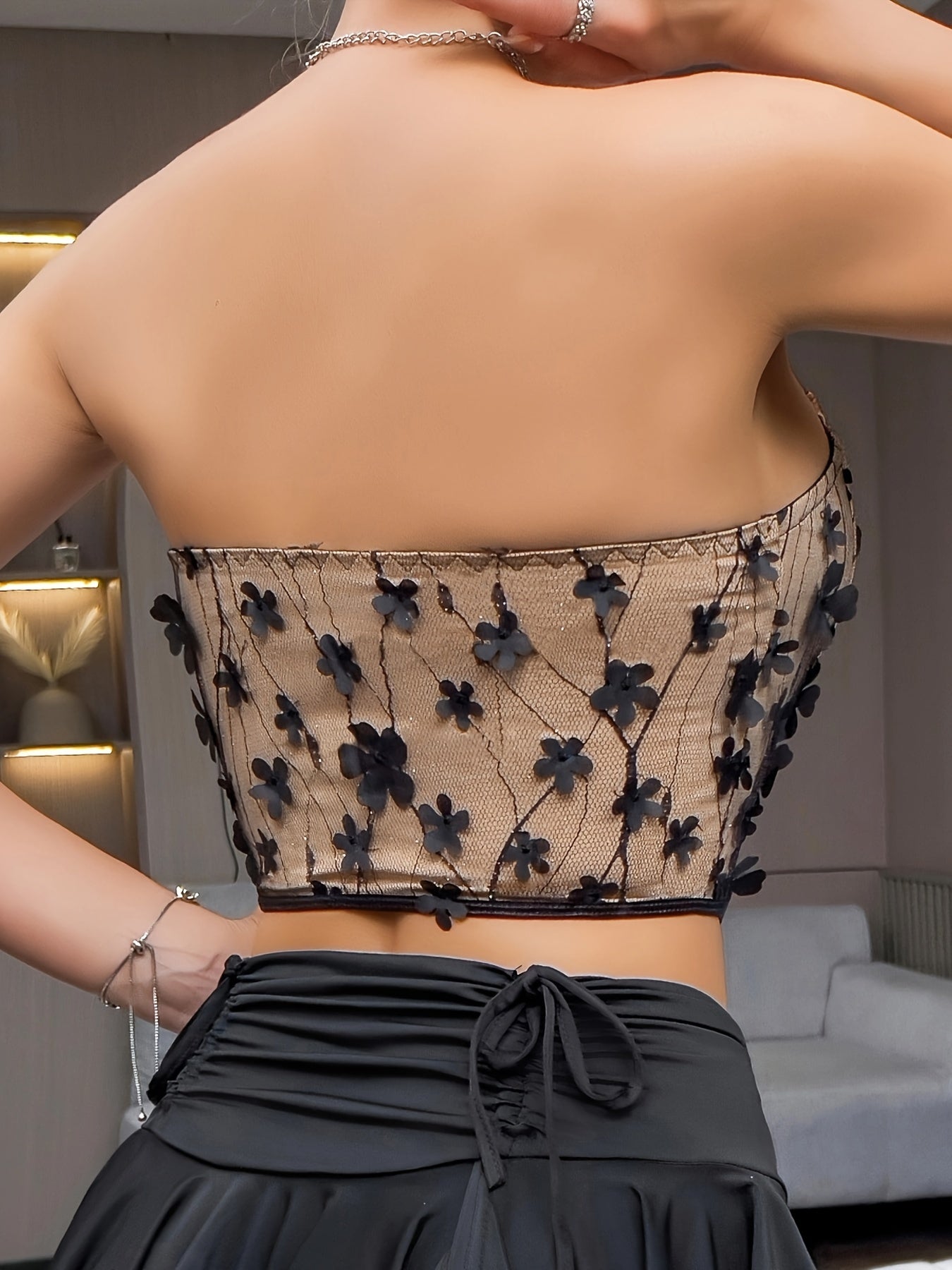 Lace Print Backless Tube Top