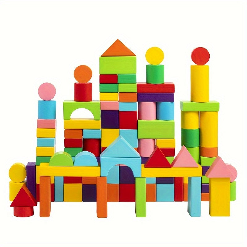 100 PCS Children Wood Building Blocks