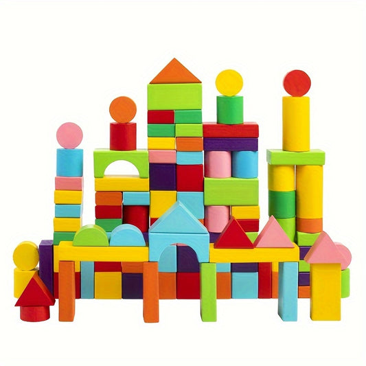 100 PCS Children Wood Building Blocks