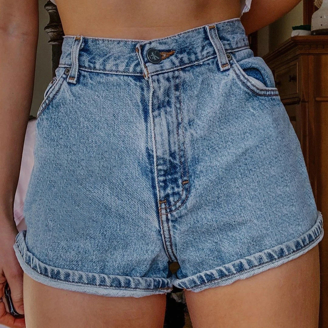 Printed Summer Flower Vintage Denim Shorts