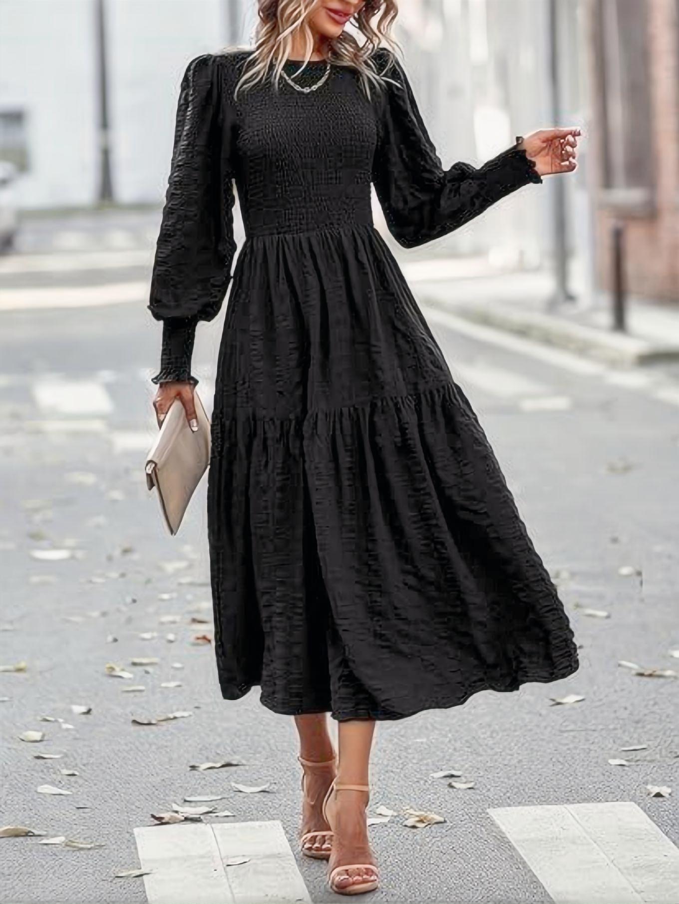 Women's Round-neck Lantern Sleeve Long Sleeve Dress