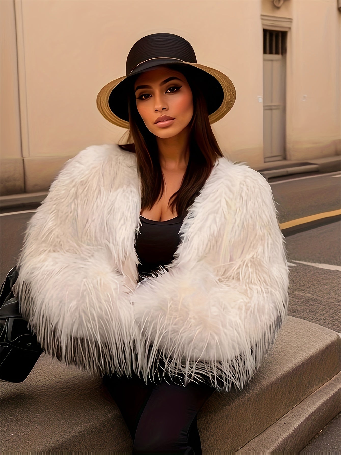 Elegant Faux Fur Crop Coat for Women