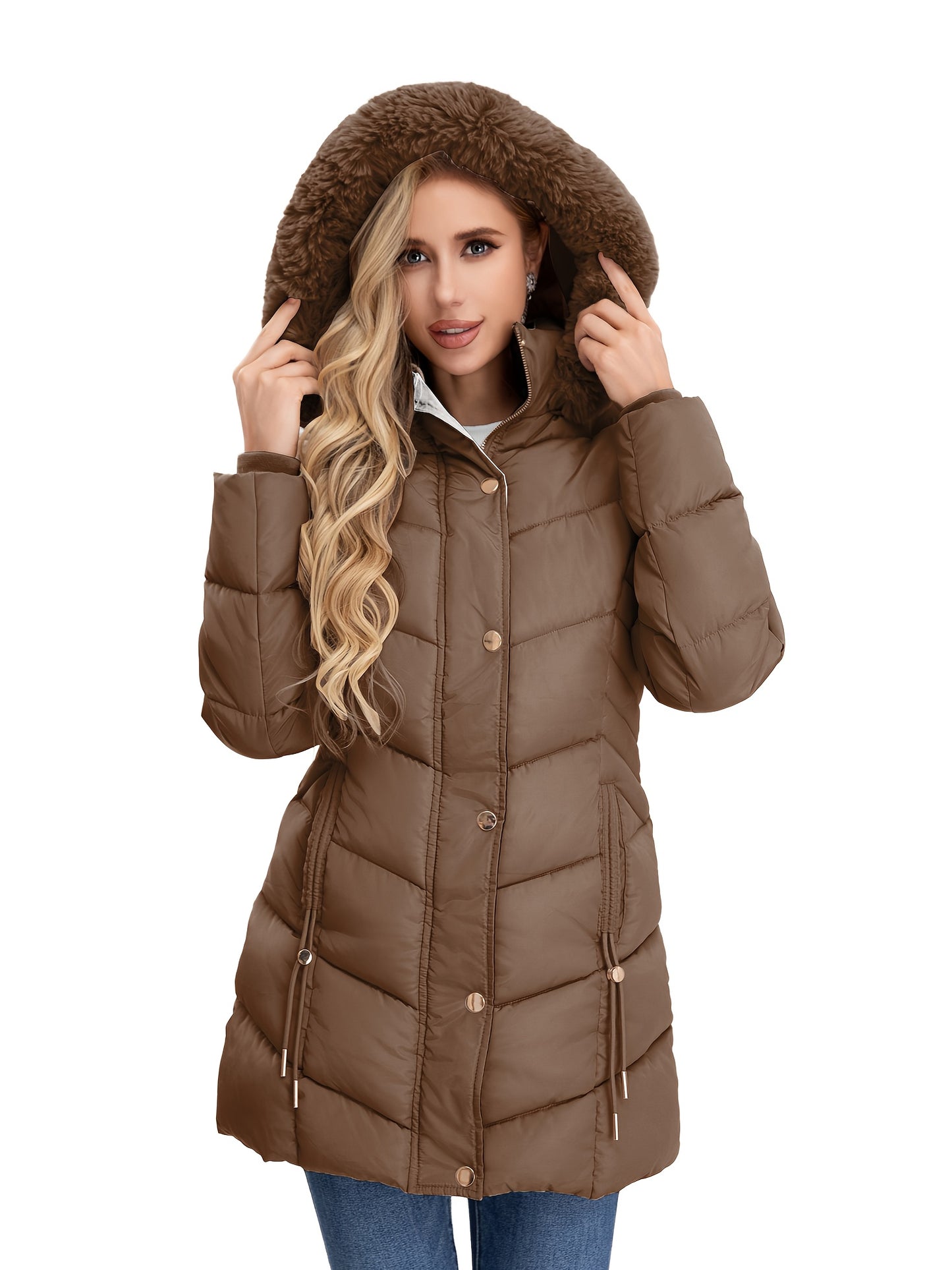 Lady's Mid-Length Cotton Jacket With Quilted Design