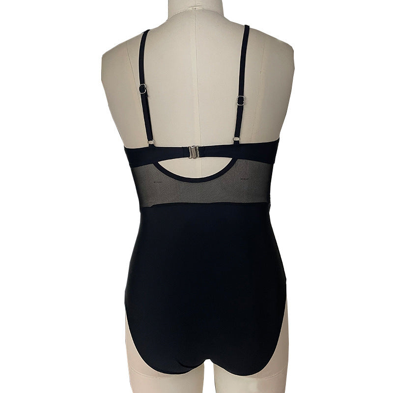 Mesh Spliced Backless One-piece Swimsuit