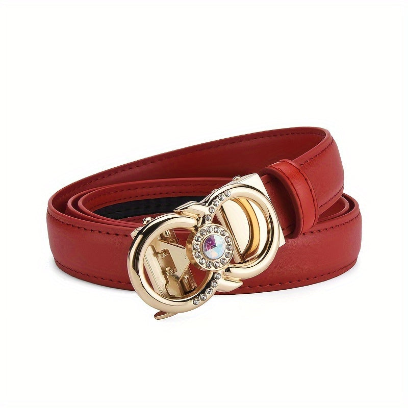 Women Leather Belt with Rhinestone